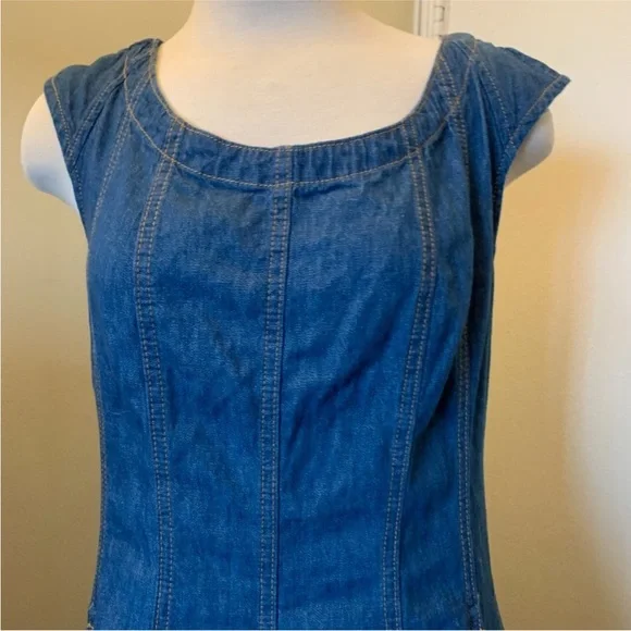 Anthropologie PILCRO Denim Midi Dress Fit N’ Flare Pockets Fitted  Size 6 - Picture 5 of 12